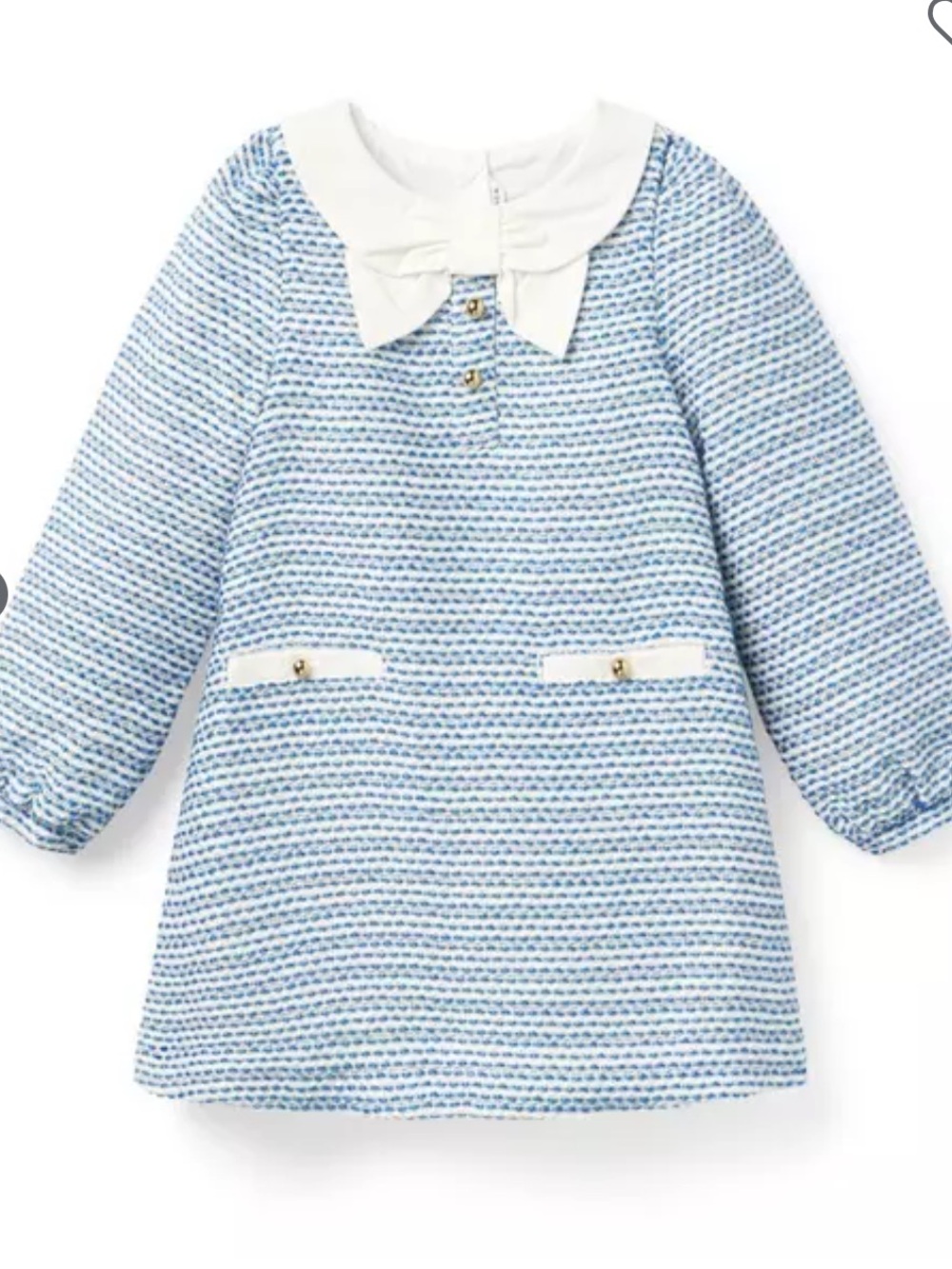 2T Janie & Jack blue tweed bow dress with gold buttons- worn once